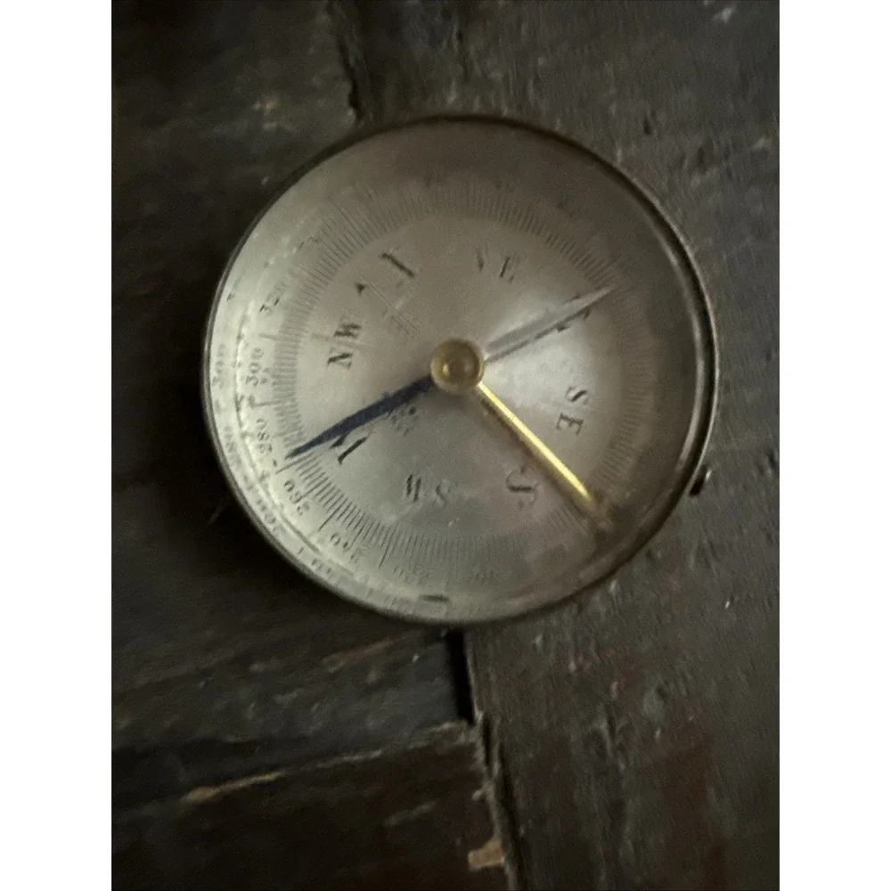 Antique French Brass Pocket Compass Made in France With Lid Circa 1900